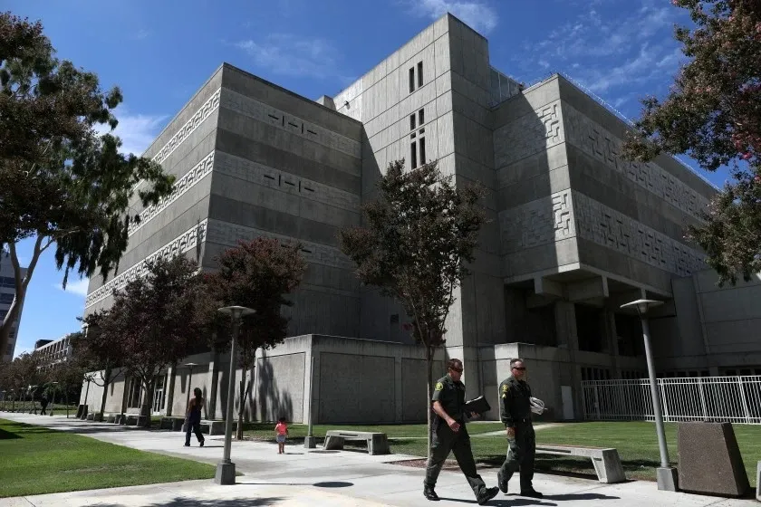 Santa Ana Jail exterior building with signage, Orange County detention facility